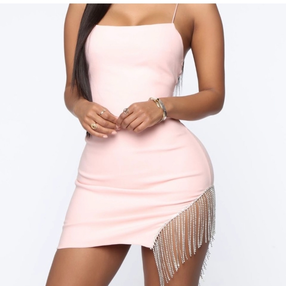 Pink rhinestone fringe slip dress